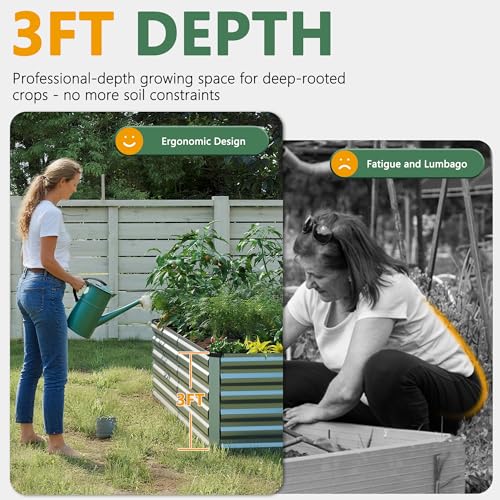 8x4x3ft Raised Garden Bed Outdoor (Silver / 8x4x3 FT-2PC)