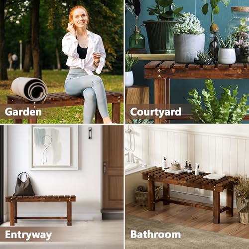 35.5" Outdoor Garden Bench (Carbonized Brown / 35.5 IN)