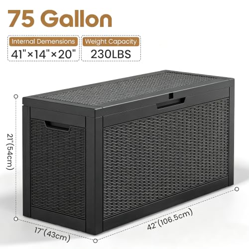 75 Gallon Outdoor Storage Box Waterproof Deck Box for Patio (Black / 75 Gallon)