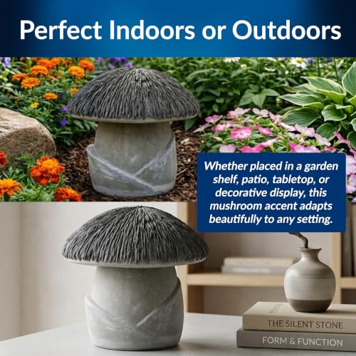 VTFAM178S Small Cement Mushroom Garden Statue (Gray Mushroom)
