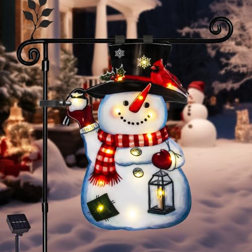 28x40 Lighted Christmas Snowman Garden Flag (Smiling Snowman-Warm white-28x40 / 28×40inch)