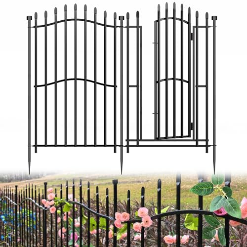 No Dig Garden Fence 40" H x 22.5'L with Gate Decorative Yard Dog Panels (40 in(H) X 22.5 ft(L))