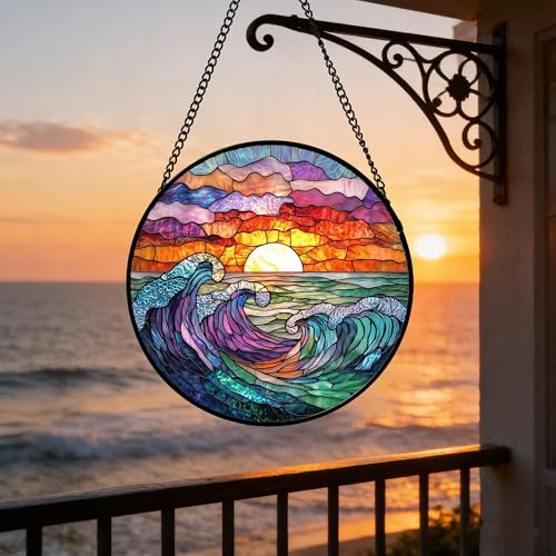 Clouds and Sea Waves Stained Glass Window Hanging Suncatcher Gifts 6.3"