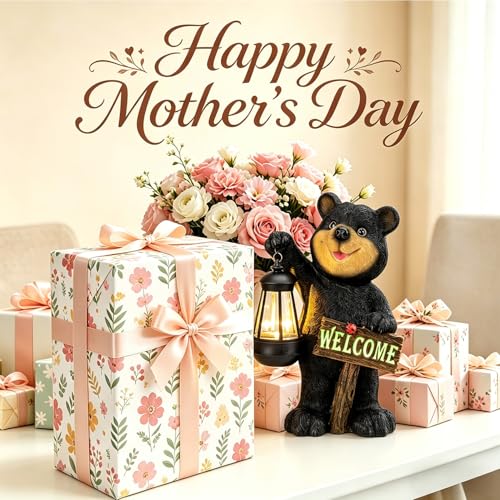 Garden Bear Statue with Solar LED Lantern (Bear)