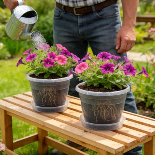 10 Pack 8 Inch Clear Nursery Pots with Drainage Holes & Saucers (Clear / 8 inch)