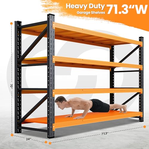71.3” Wide Heavy Duty Metal Garage Shelving (Black Orange / 71"Wx24"Dx70"H)