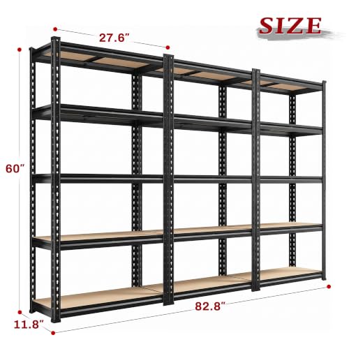 Set of 3 Storage Shelves 5 Tier Garage Shelving Heavy Duty Load 2000LBS (11.8"D x 82.8"W x 60"H)
