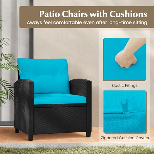 3 Piece Patio Furniture (Black-turquoise)