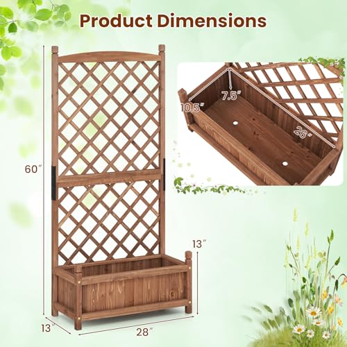 Raised Garden Bed with Trellis Set of 2 (Brown / 28"Lx13"Wx60"H)