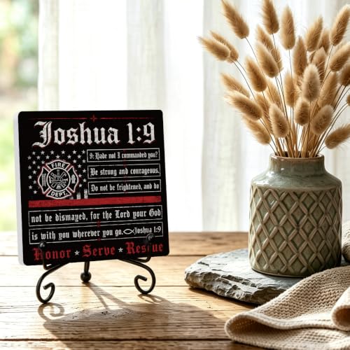Firefighters Gift for Men Home Office Book Shelf Table Decor 6.3x6.3 In 03 (Multicolor 1732 / Wooden sign with iron frame（6.3 x 6.3 inches）)