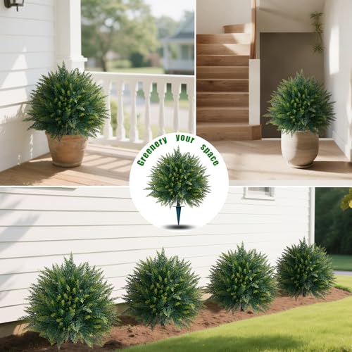 4PCS Artificial Cedar Topiary Ball Tree with Ground Spike (4pcs Cypress)