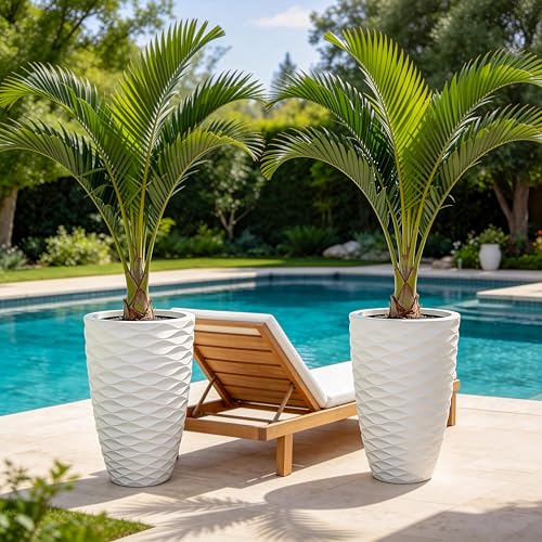 2 Pack 19" White Resin Tall Outdoor Planters with Wave Texture (19"h-white Wavy)