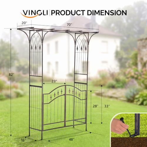 Garden Arbor Arch for Wedding Ceremony Party (Flat Top with Gate,Bronze)