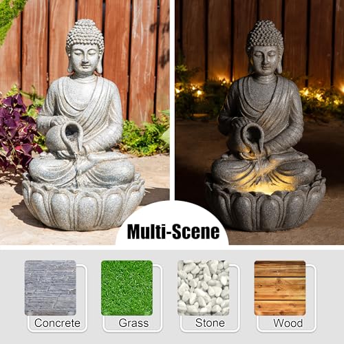 Buddha Fountain Outdoor 20.5" H (Concrete Buddha W/Lotus Basin / 20.5"H)