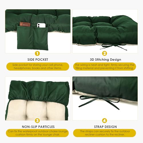 Outdoor Chaise Lounge Chair Cushion (Dark Green / 72x22.4x4.7)