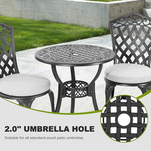 3 Piece Patio Bistro Set Outdoor Cast Aluminum Bistro Table and Chairs Set of 2 (Gray Cushion / Pattern B)