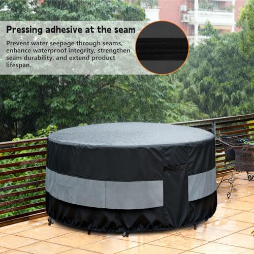 Round Patio Furniture Cover Black Grey Waterproof Up to 10000pa for 32 x 28 Inch Outdoor Round Table Covers (Black-Round / 32"x 28")