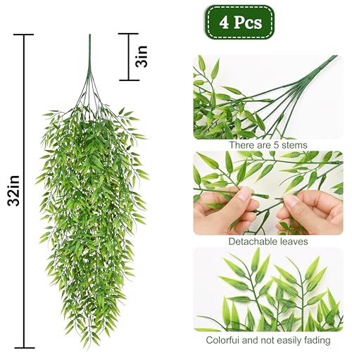 4Pcs Artificial Hanging Plants (Willow Leaves Vines / 4Pcs Plants)