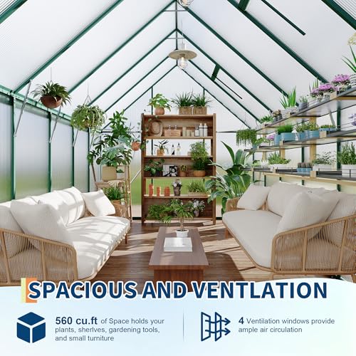 8X12FT Polycarbonate Greenhouse with Aluminum Frame (Green / 8X12FT)