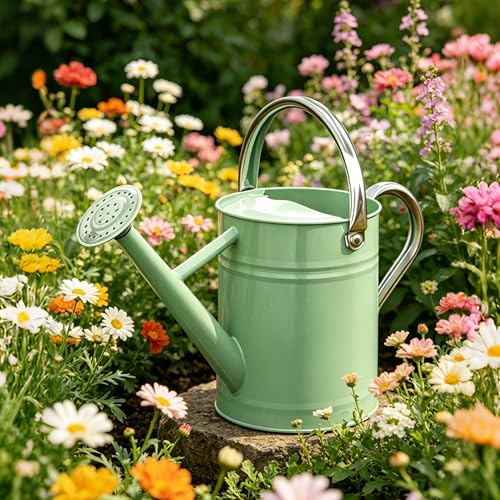 Metal Watering Can for Outdoor Plants (Cream Green)