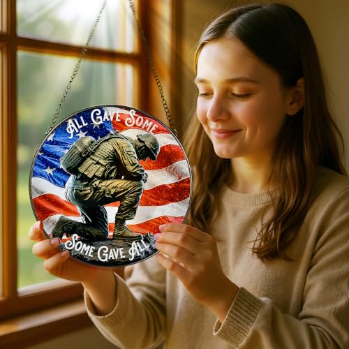 Stained Glass Window Hanging Suncatcher (Patriotic Soldier)