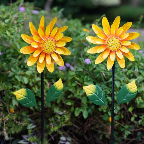Solar Sunflower Wind Spinners Outdoor 2 Pack