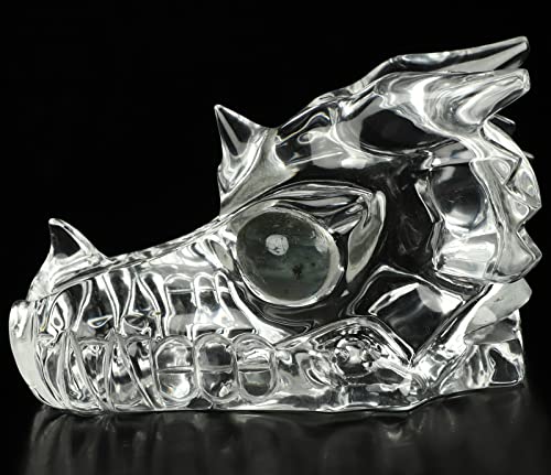 5.0" K9 Crystal Carved Crystal Dragon Skull with Labradorite Eyes.2327 (4.6" K9 Crystal Dragon 8)
