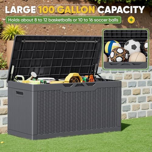 Outdoor Storage Box 100 Gallon Storage Bin with Lid for Patio Furniture (Gray / 100 Gallon)