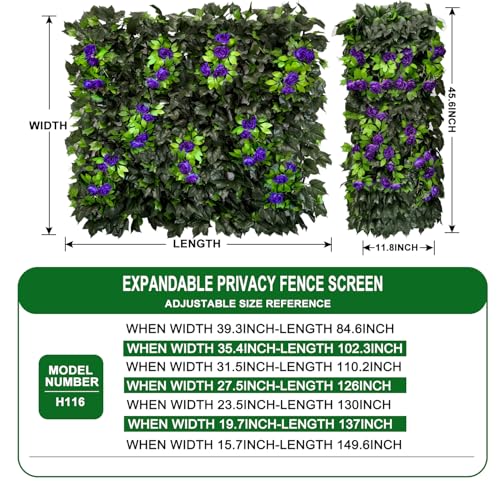 Artificial Expandable Ivy Privacy Fence Screen (BRANCH-PURPLE ROSE)