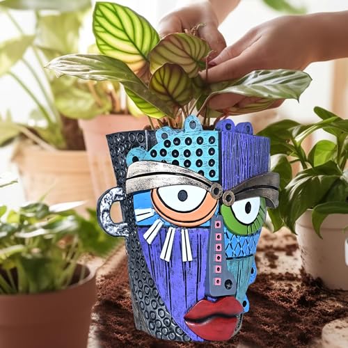 Abstract Face Planter Pots for Indoor Plants & Flowers Deco Gift (Eclectic / Large)