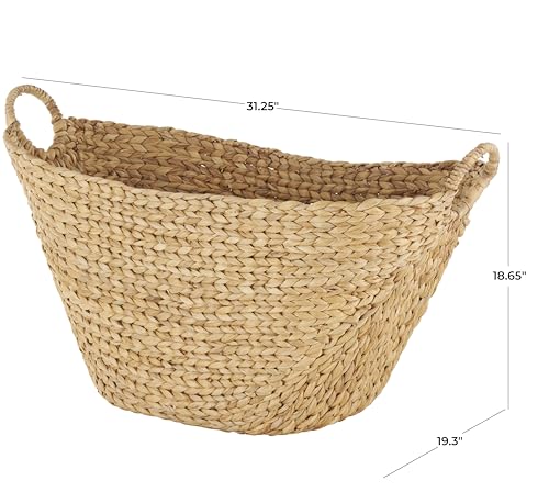 Seagrass Handmade Decorative and Functional Storage Basket Woven Basket Organizer with Ring Handles (31" x 19" x 19" / Brown)