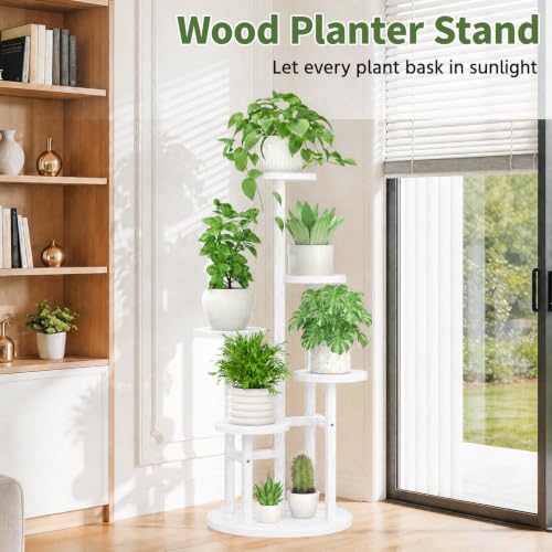 Wood Small Plant Stand Table Tall for Indoor Corner (Classic White / 5 Tier)