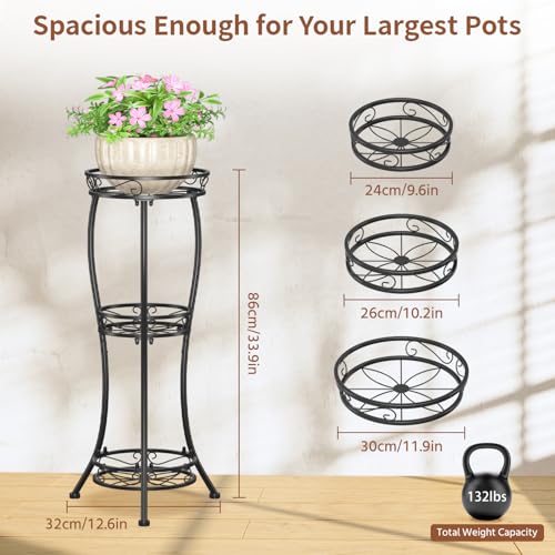 3 Tiers Metal Corner Plant Flower Stand Tall Indoor Outdoor (Classic Black / 3 Tier)