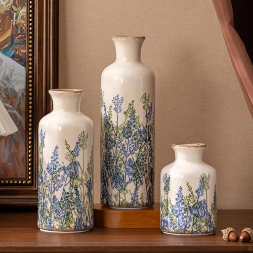 Vintage Floral Ceramic Pitcher Vase with Handle (Blue-004)