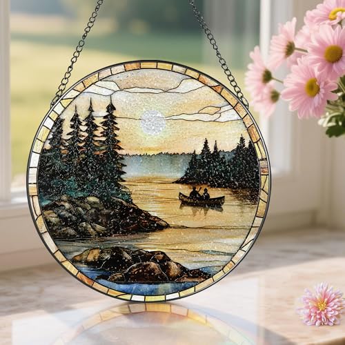 8 Inch Stained Glass Ornament (Canoe Lake Sunset)