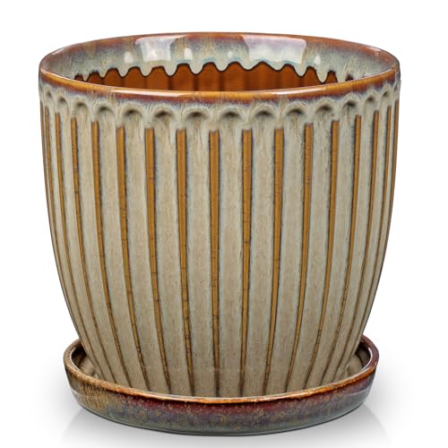 Ceramic Pots for Indoor Plants (Brown - Single 7.8" Pot)