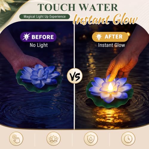 9 Pcs 3.94 in Floating Lotus Lights with Battery (3.94 Inch / Blue)
