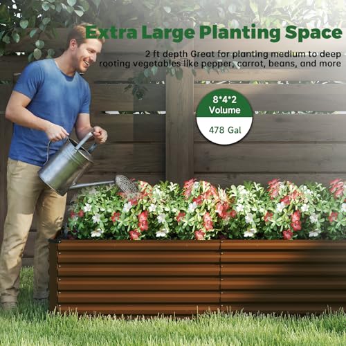 8x4x2ft Outdoor Metal Raised Garden Bed (Brown / 8x4x2 FT-1PC)