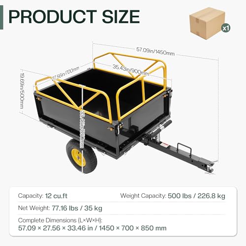 500 LBS ATV UTV Tow Behind Dump Cart