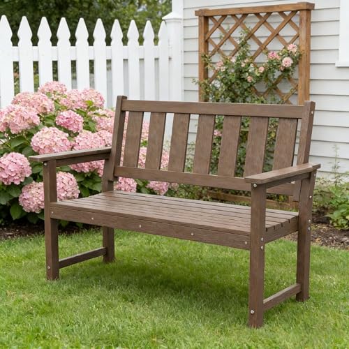 50" HDPE Weatherproof Outdoor Bench Patio Seating (Mocha Brown / 2-Person)