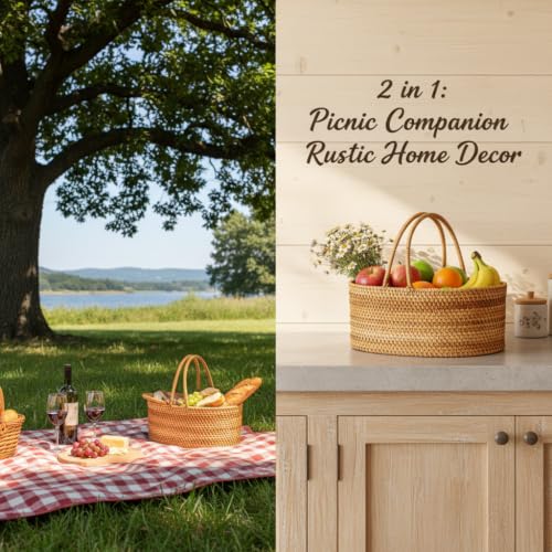 Rattan Picnic Basket with Handle