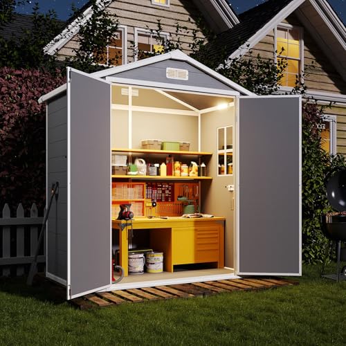 6x4 FT Outdoor Storage Shed with Built (6' x 4' w/Light / Gray)