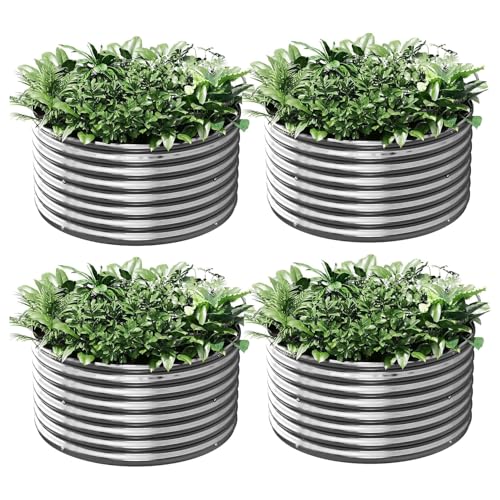 4 Pack Tall 2x2x2FT Round Corrugated Galvanized Steel Raised Garden Bed Outdoor (Silver / 2x2x2FT)