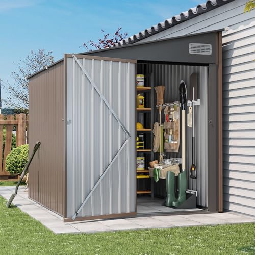 8x6 FT Lean to Shed Outdoor Storage Shed (Brown / 6'x8')