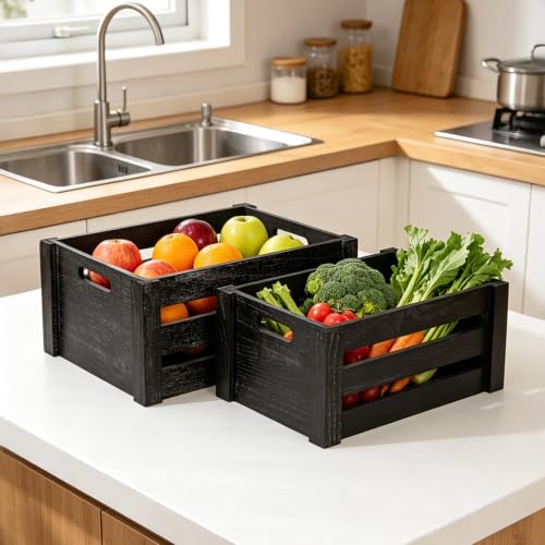 Set of 3 Nesting Wooden Crates (Classic Black)