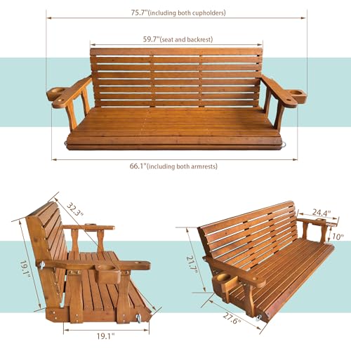 Wooden Porch Swing 3 (Cedar Tone / 5.5 FT Extra Large)