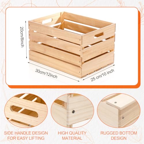 3 Pack Large Wood Crates Box for Storage 12 x 10 x 8 Inch Unassembled Wooden Milk Crates with Handle Decorative Nesting Box for Display Rustic Decor DIY Office Home Retail Art Craft (Wood / 12 Inch)