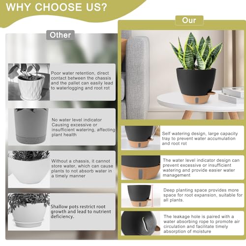 Self Watering Pots for Indoor Plants 12 (Black)