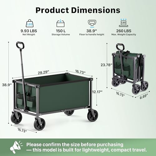 29.3" Collapsible Wagon Cart (Army Green / 150L)