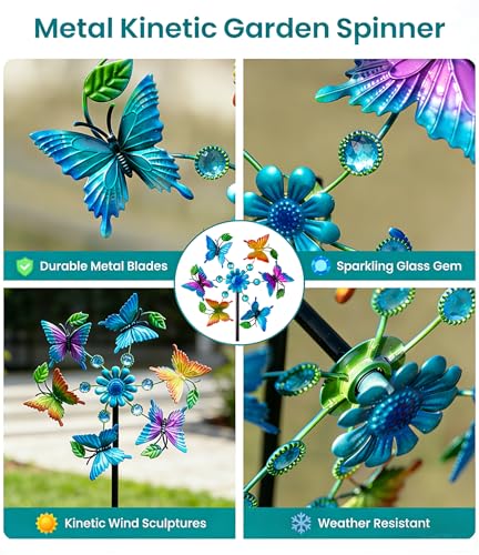 44" Colorful Butterfly Garden Wind Spinners (44" Butterfly Flowers)